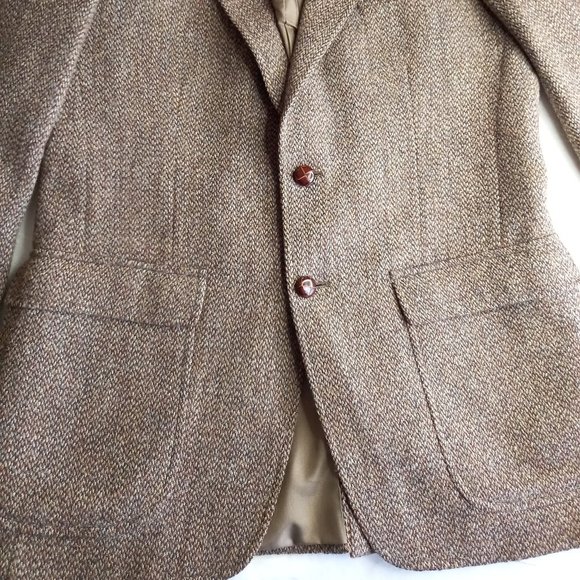 Vintage Harris Tweed Light Brown Wool Double Button Jacket Blazer (LRG 42) - Picture 6 of 13